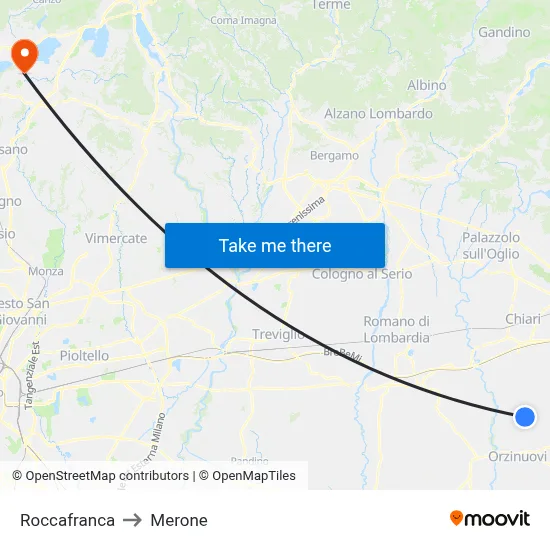 Roccafranca to Merone map
