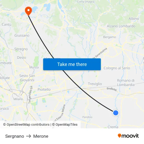 Sergnano to Merone map