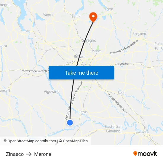 Zinasco to Merone map