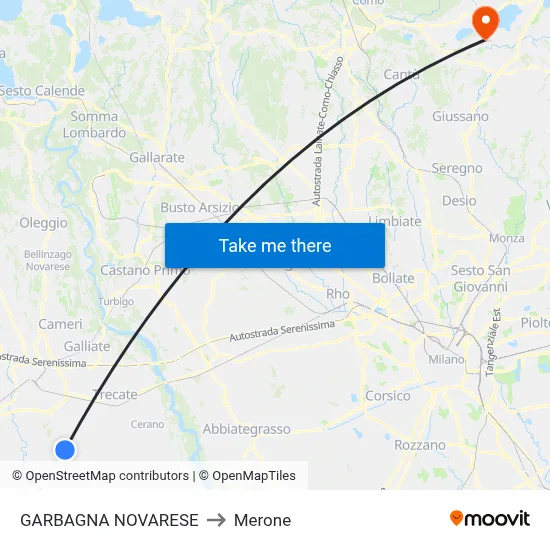 Garbagna Novarese to Merone map
