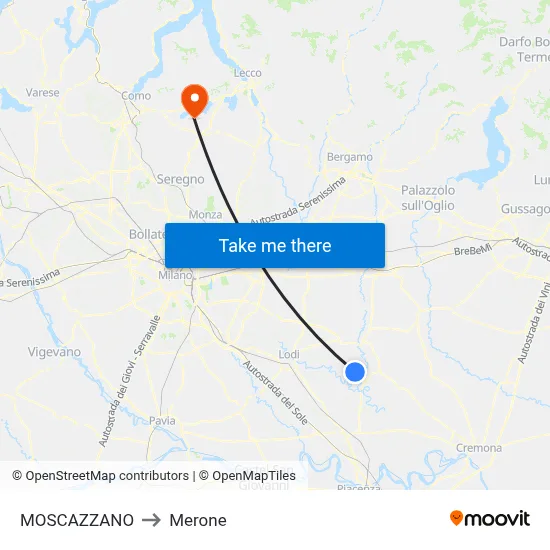 Moscazzano to Merone map