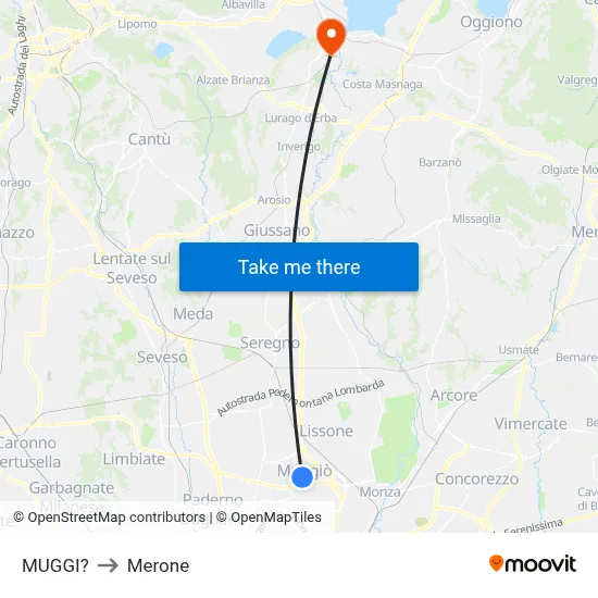 Muggiò to Merone map