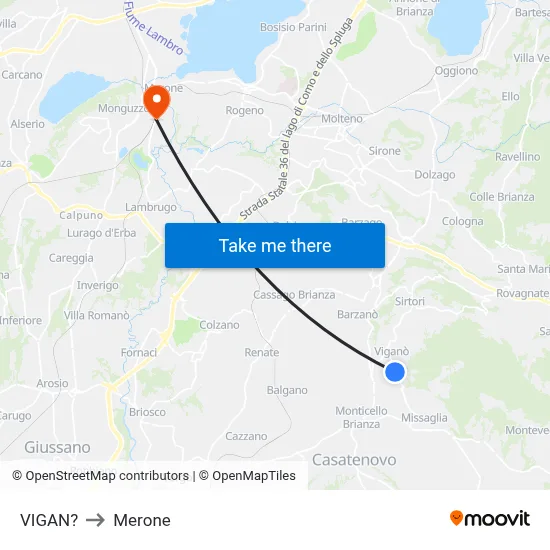Vigano to Merone map