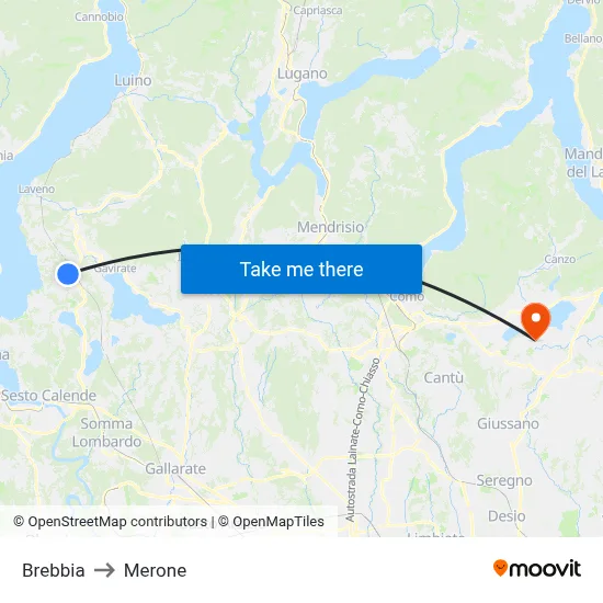 Brebbia to Merone map