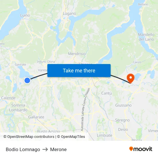 Bodio Lomnago to Merone map