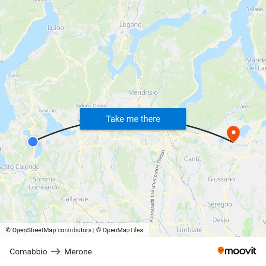 Comabbio to Merone map