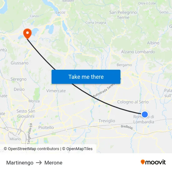 Martinengo to Merone map