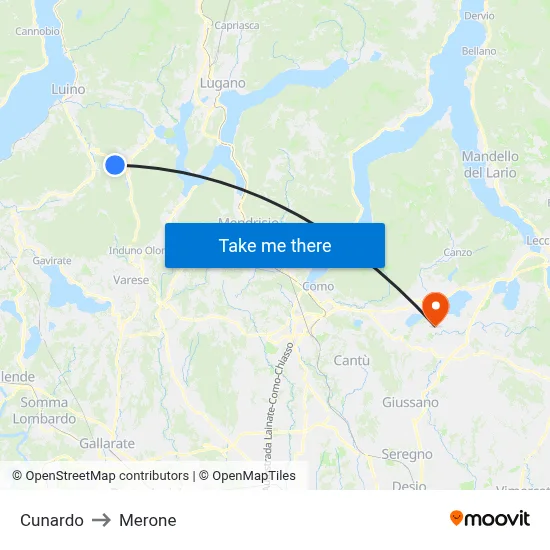 Cunardo to Merone map