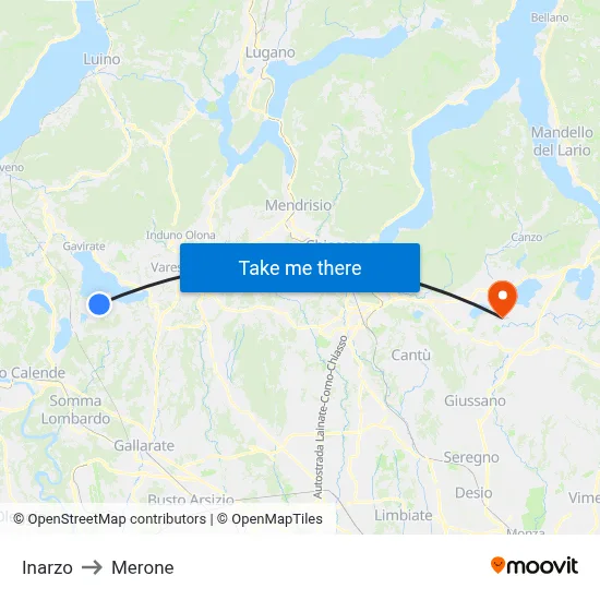 Inarzo to Merone map