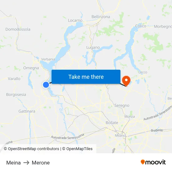 Meina to Merone map