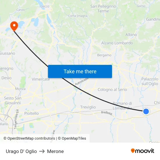 Urago D' Oglio to Merone map