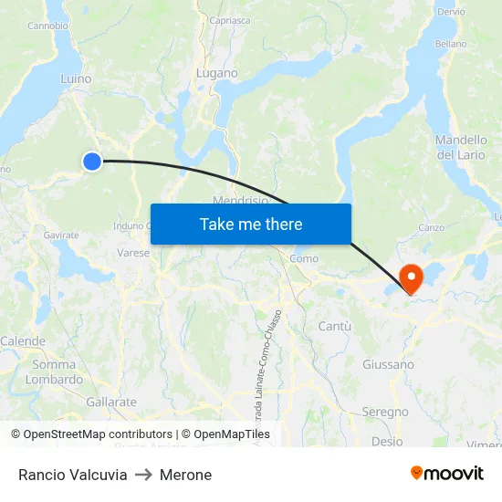 Rancio Valcuvia to Merone map