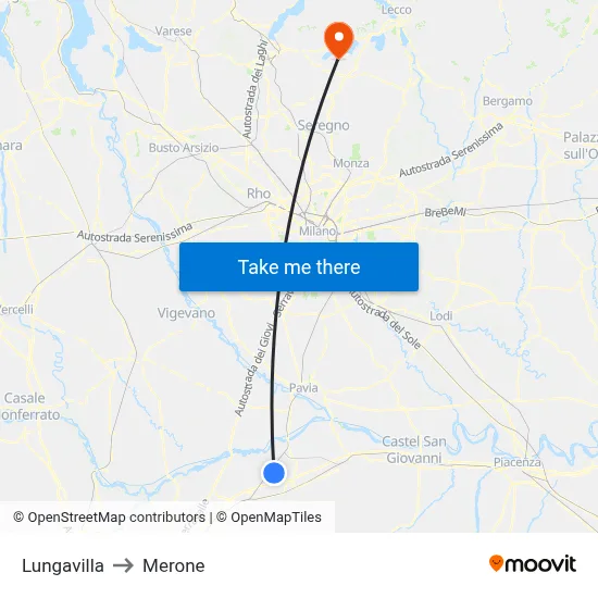 Lungavilla to Merone map