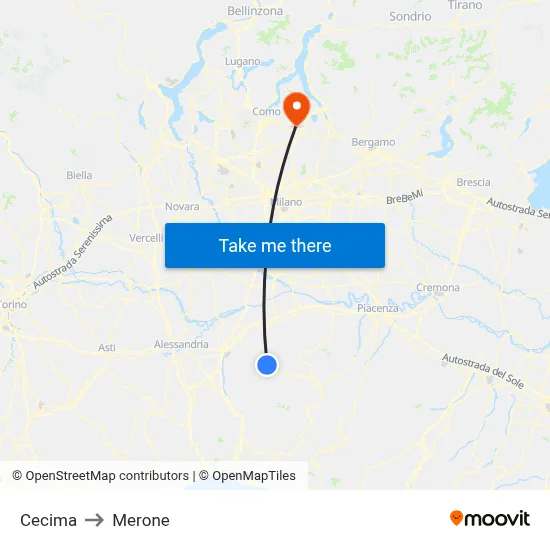 Cecima to Merone map