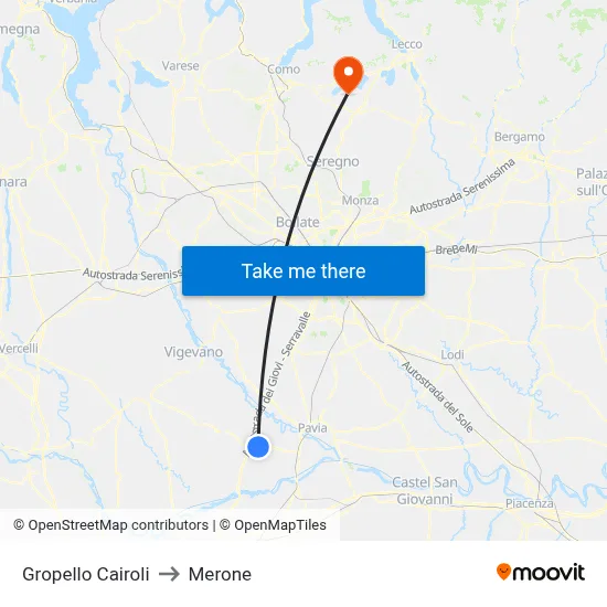 Gropello Cairoli to Merone map