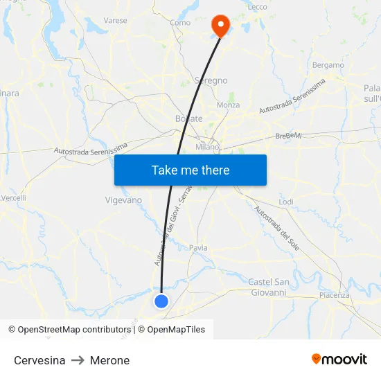 Cervesina to Merone map