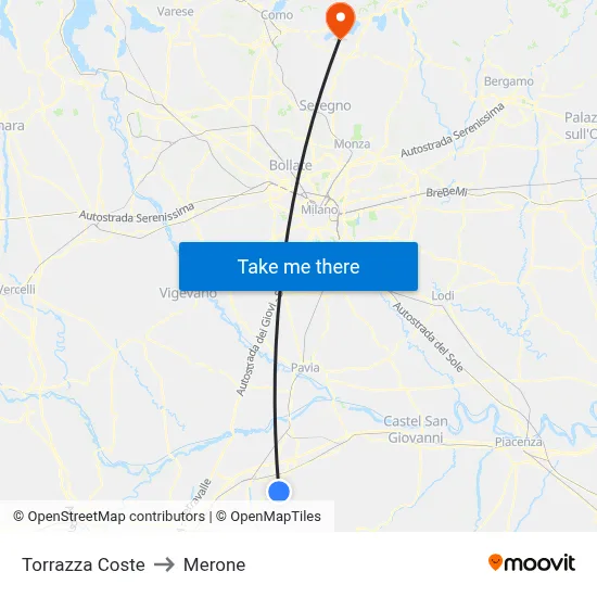 Torrazza Coste to Merone map