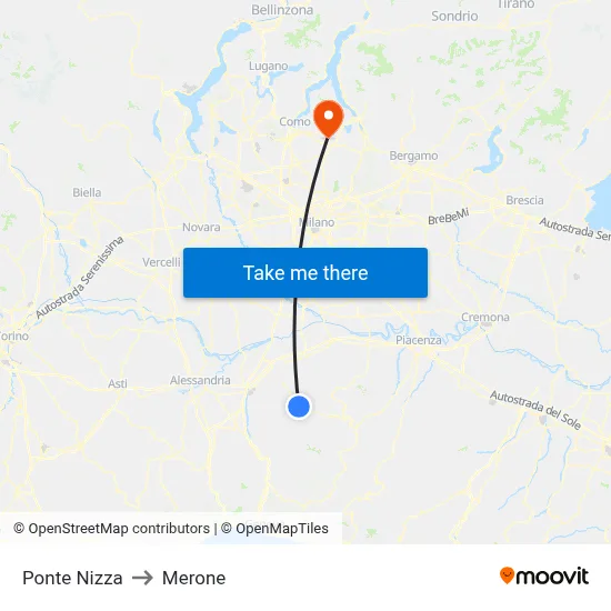 Ponte Nizza to Merone map