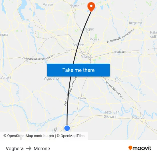 Voghera to Merone map