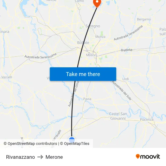 Rivanazzano to Merone map