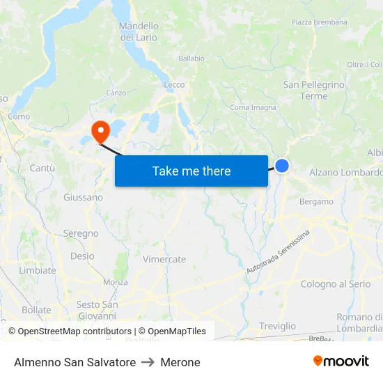 Almenno San Salvatore to Merone map