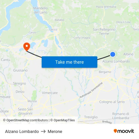 Alzano Lombardo to Merone map