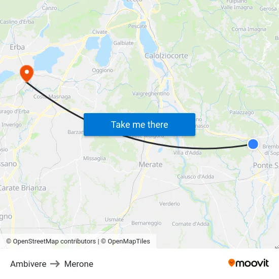 Ambivere to Merone map