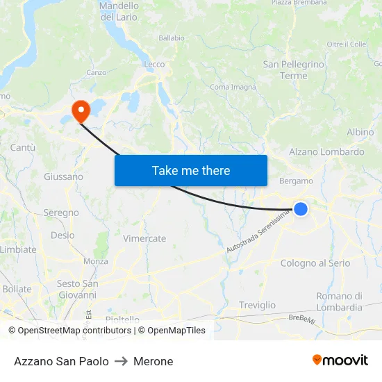 Azzano San Paolo to Merone map