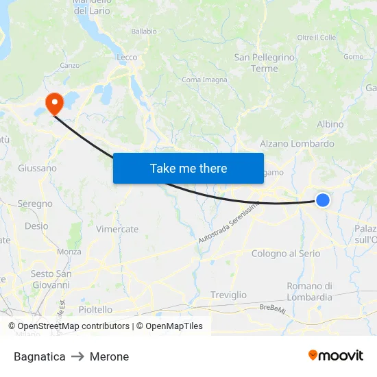 Bagnatica to Merone map