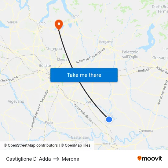 Castiglione D' Adda to Merone map