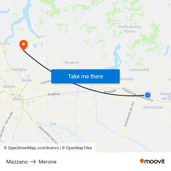 Mazzano to Merone map