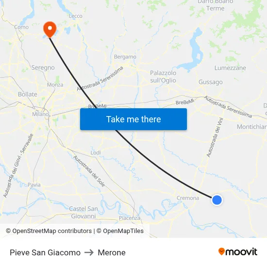 Pieve San Giacomo to Merone map