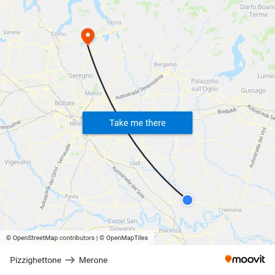 Pizzighettone to Merone map