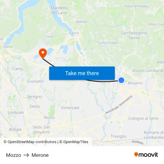 Mozzo to Merone map