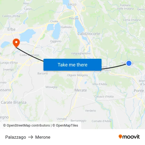 Palazzago to Merone map