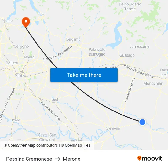 Pessina Cremonese to Merone map
