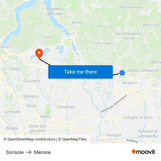 Sorisole to Merone map