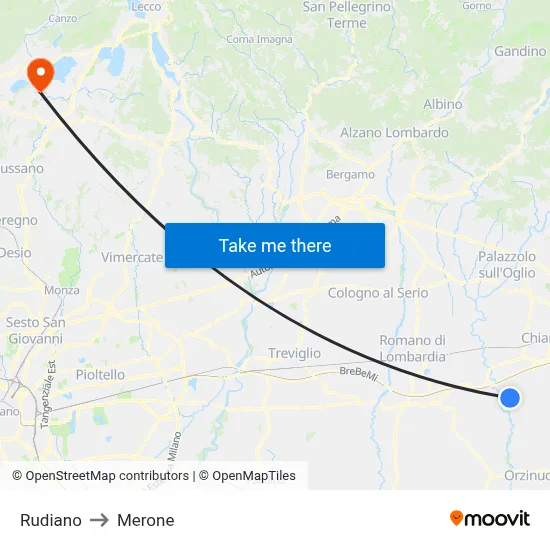 Rudiano to Merone map