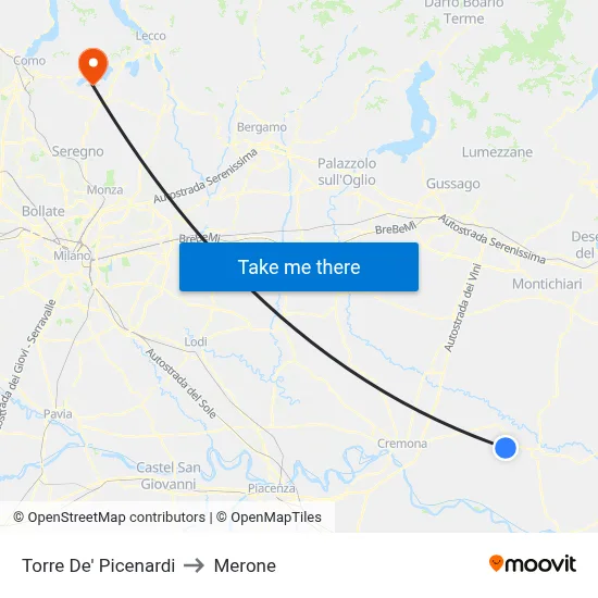 Torre De' Picenardi to Merone map