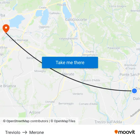 Treviolo to Merone map