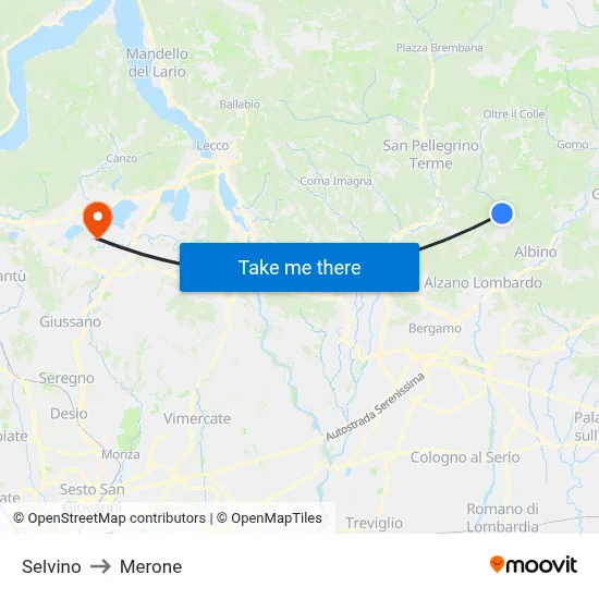 Selvino to Merone map