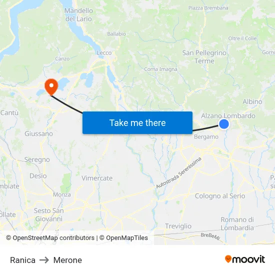 Ranica to Merone map