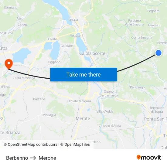 Berbenno to Merone map