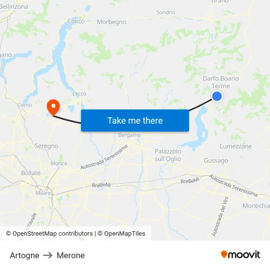 Artogne to Merone map