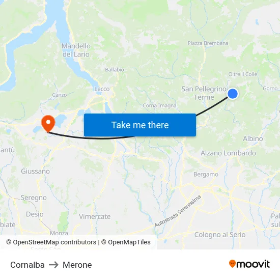 Cornalba to Merone map