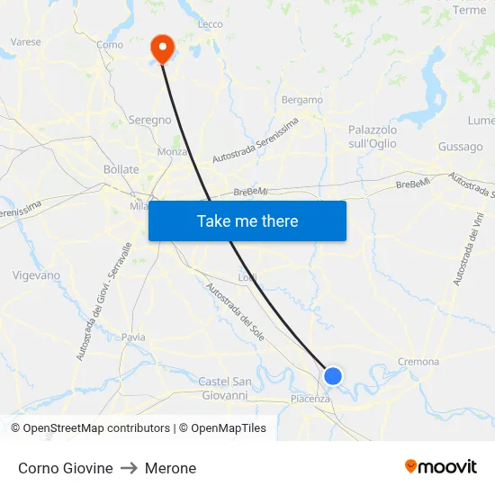 Corno Giovine to Merone map