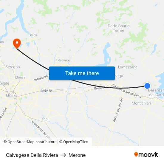 Calvagese Della Riviera to Merone map