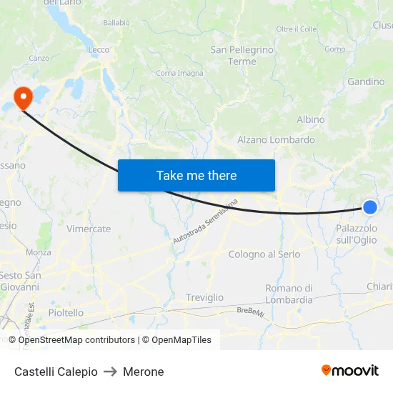Castelli Calepio to Merone map