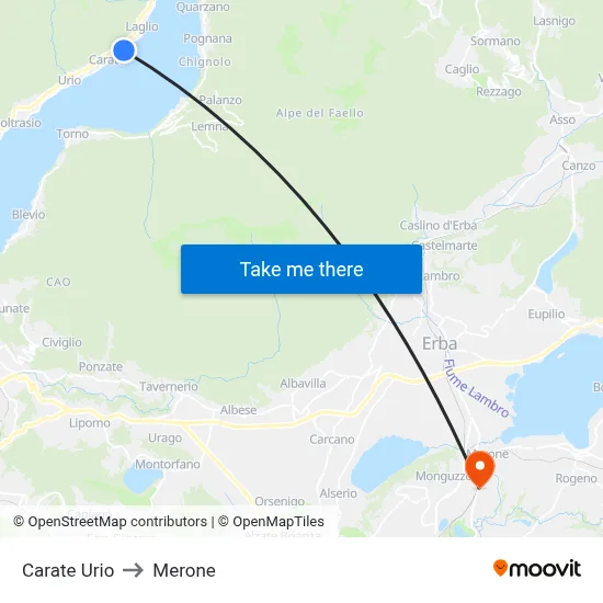Carate Urio to Merone map