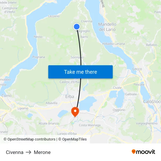 Civenna to Merone map
